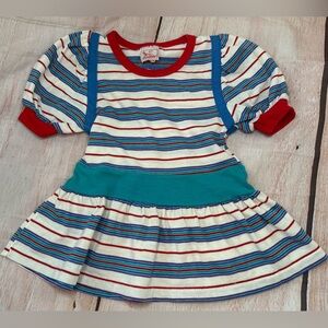 Vintage 1990s Buster Brown Toddler Girls Size 2T Blue short-sleeve Dress Stripes